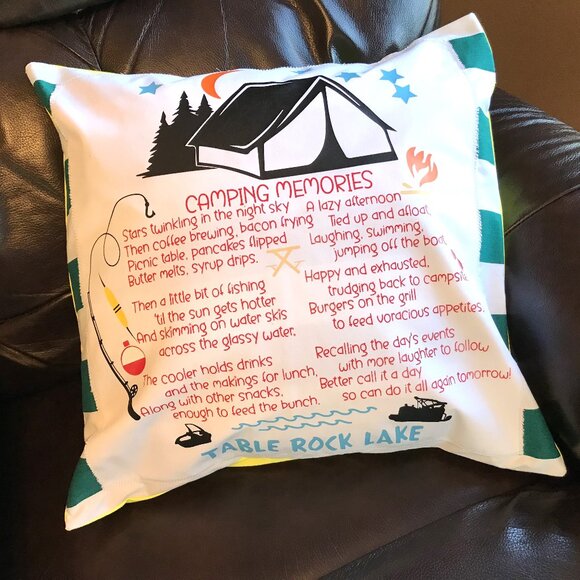 Table Rock Lake Pillow Cover, 18 x 18: Camping Memories Lakehouse Cabin Decor - Picture 3 of 8